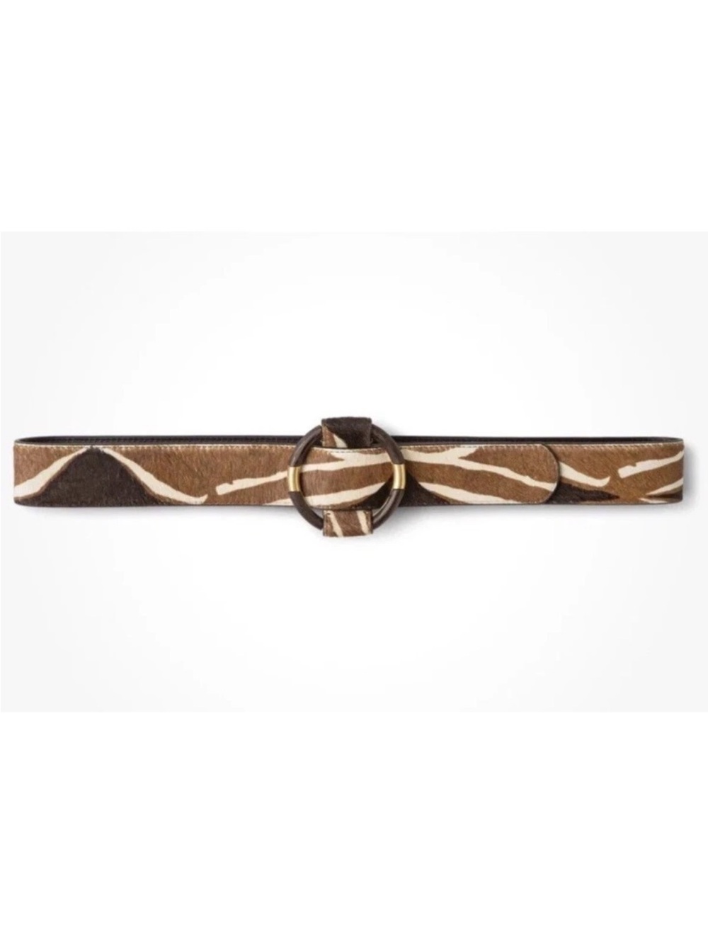 Cabi Brown Zebra Print Leather Belt with Round Buckle